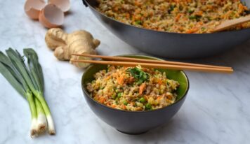 Zöldséges-csirkés bulgur sütőben sütve